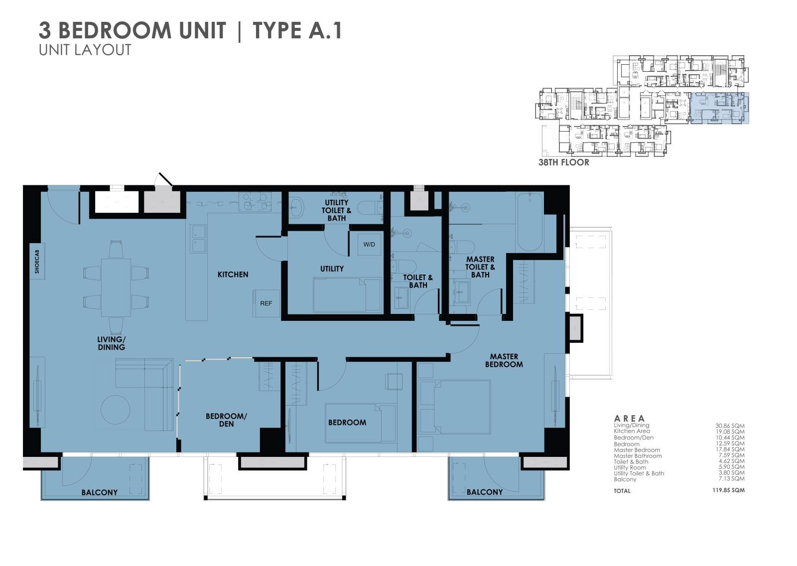 3-Bedroom Unit - 3 BR-A.1 Blueprint