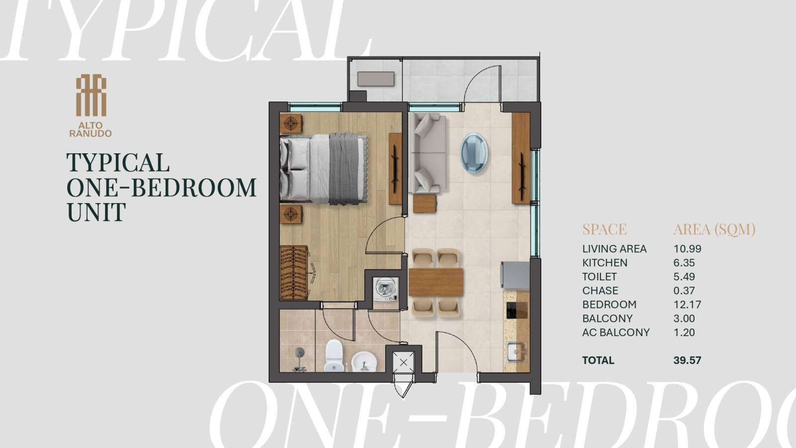 1 Bedroom Unit - Typical 1 Bedroom unit Blueprint